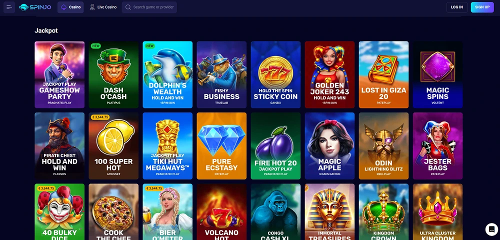 Spinjo casino bonus screenshot