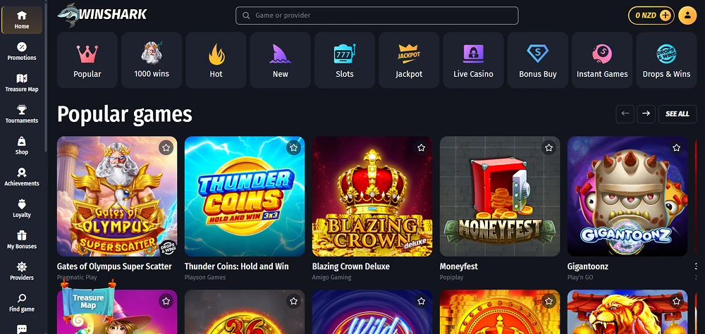 Winshark casino bonus screenshot